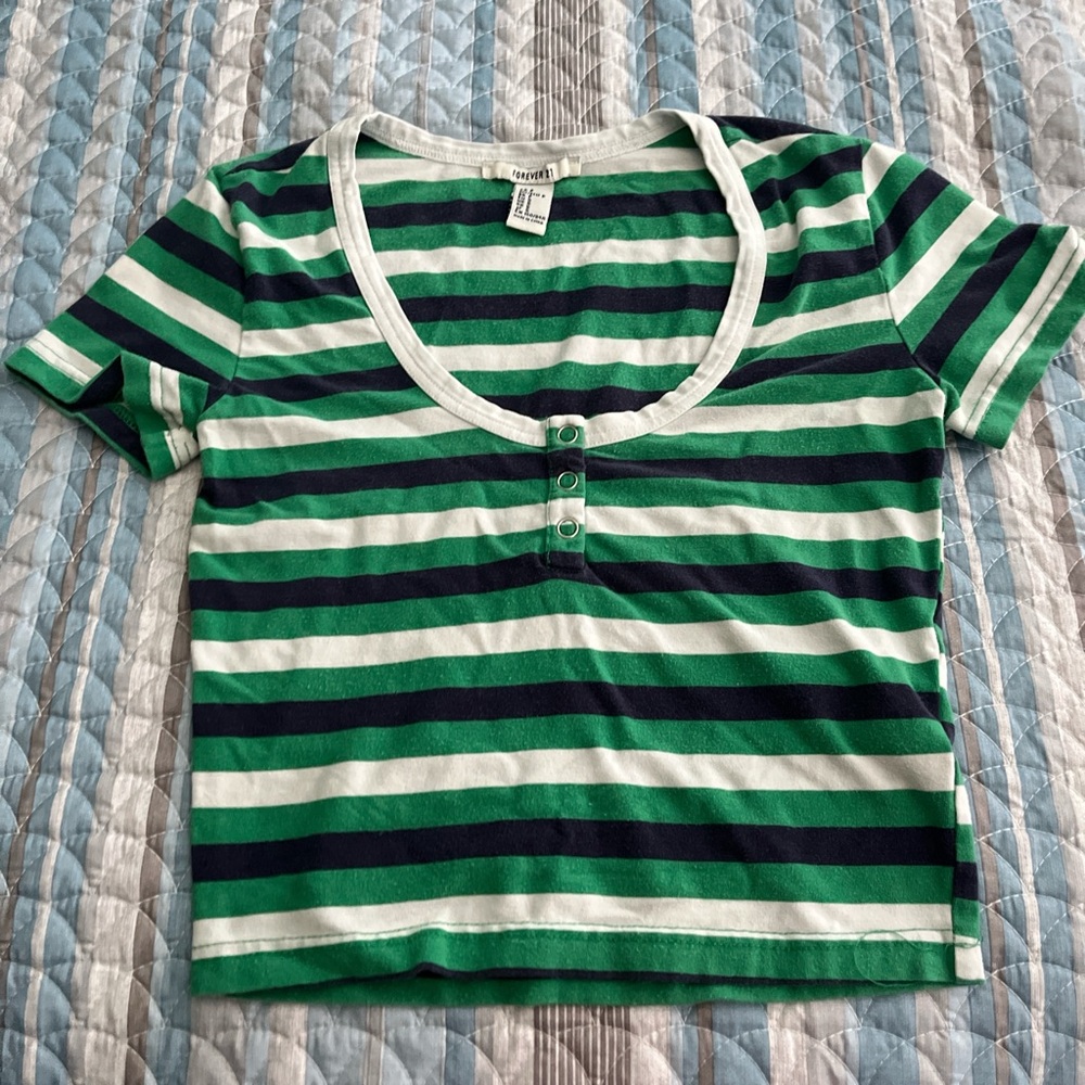Forever 21 Green and White stripped tee
